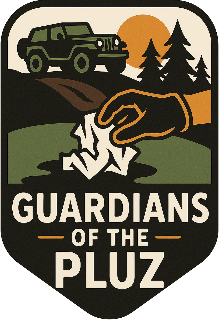 Guardians of the PLUZ logo featuring a mountain, trees, and trail symbolizing stewardship in Alberta's public lands